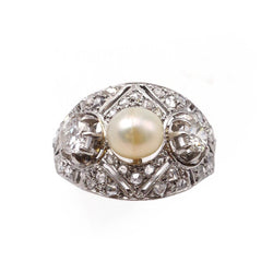 Bague Cocktail en platine, perle et diamants - Castafiore