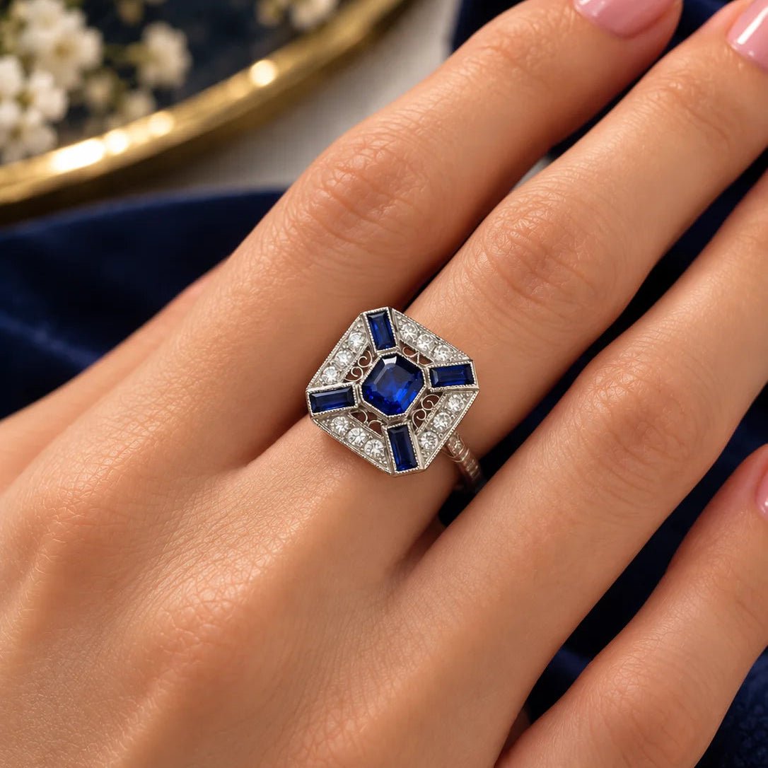 Bague Cocktail en platine, saphirs et diamants - Castafiore