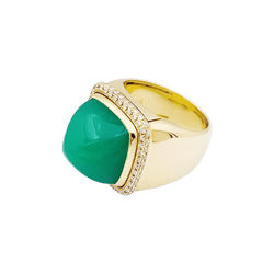 Bague Cocktail FRED "Pain de Sucre" en or jaune, chrysoprase et diamants - Castafiore