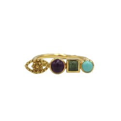 Bague Cocktail GARNAZELLE "Bohème" en or jaune, améthyste, tourmaline et turquoise - Castafiore