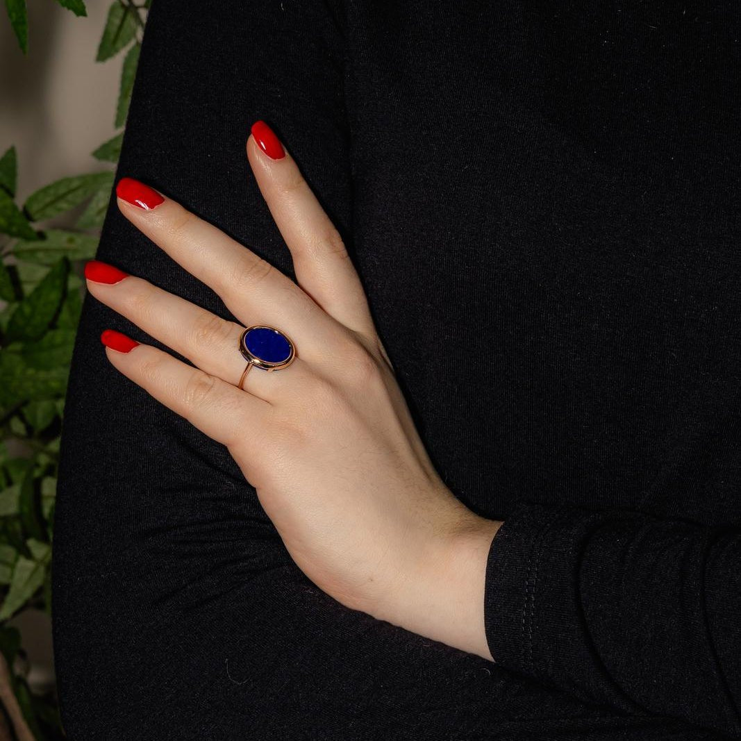 Bague Cocktail GINETTE NY "Ever Lapis Disc" en or rose et lapis - lazuli - Castafiore
