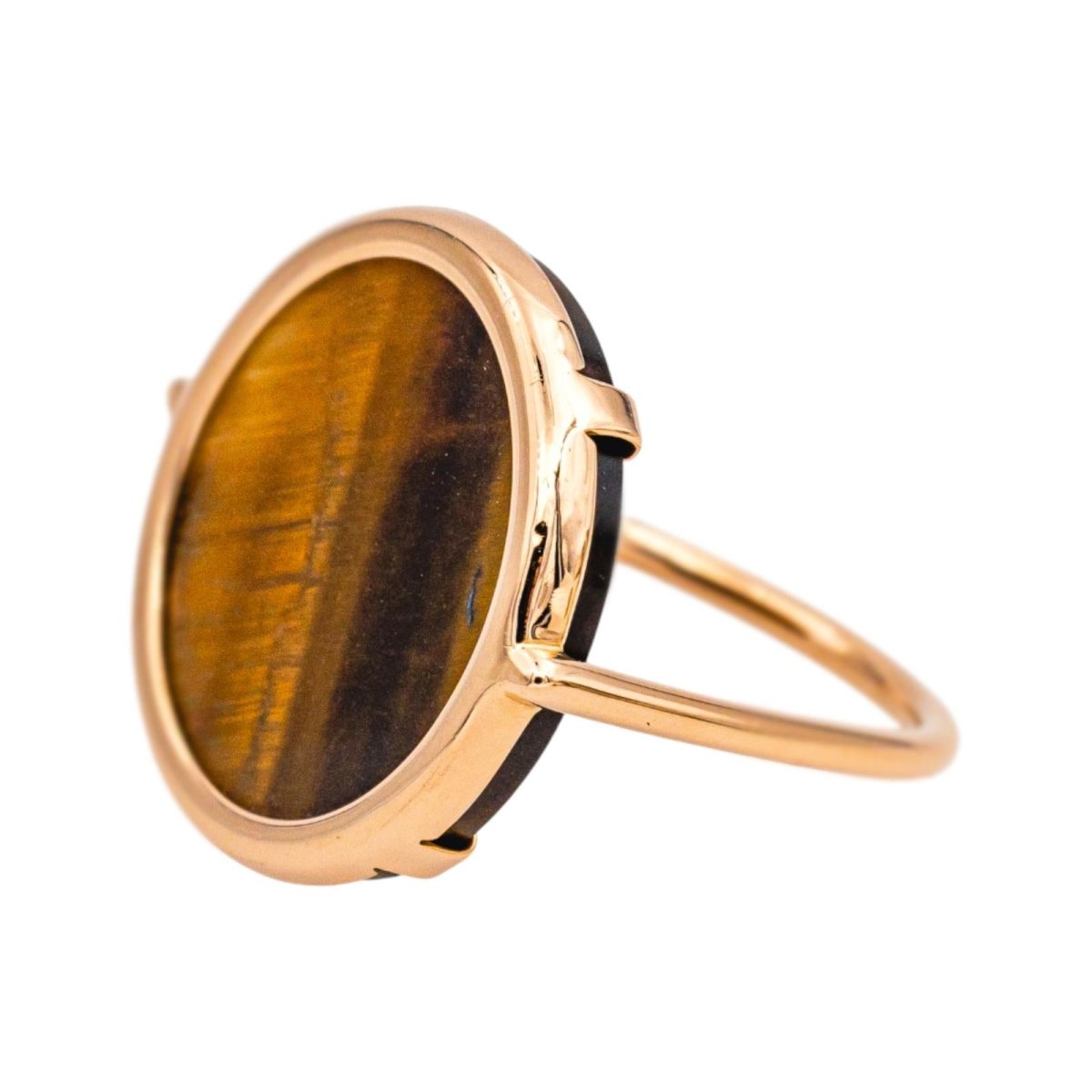 Bague Cocktail GINETTE NY "Ever Tiger Eye Disc" en or rose et oeil du tigre - Castafiore
