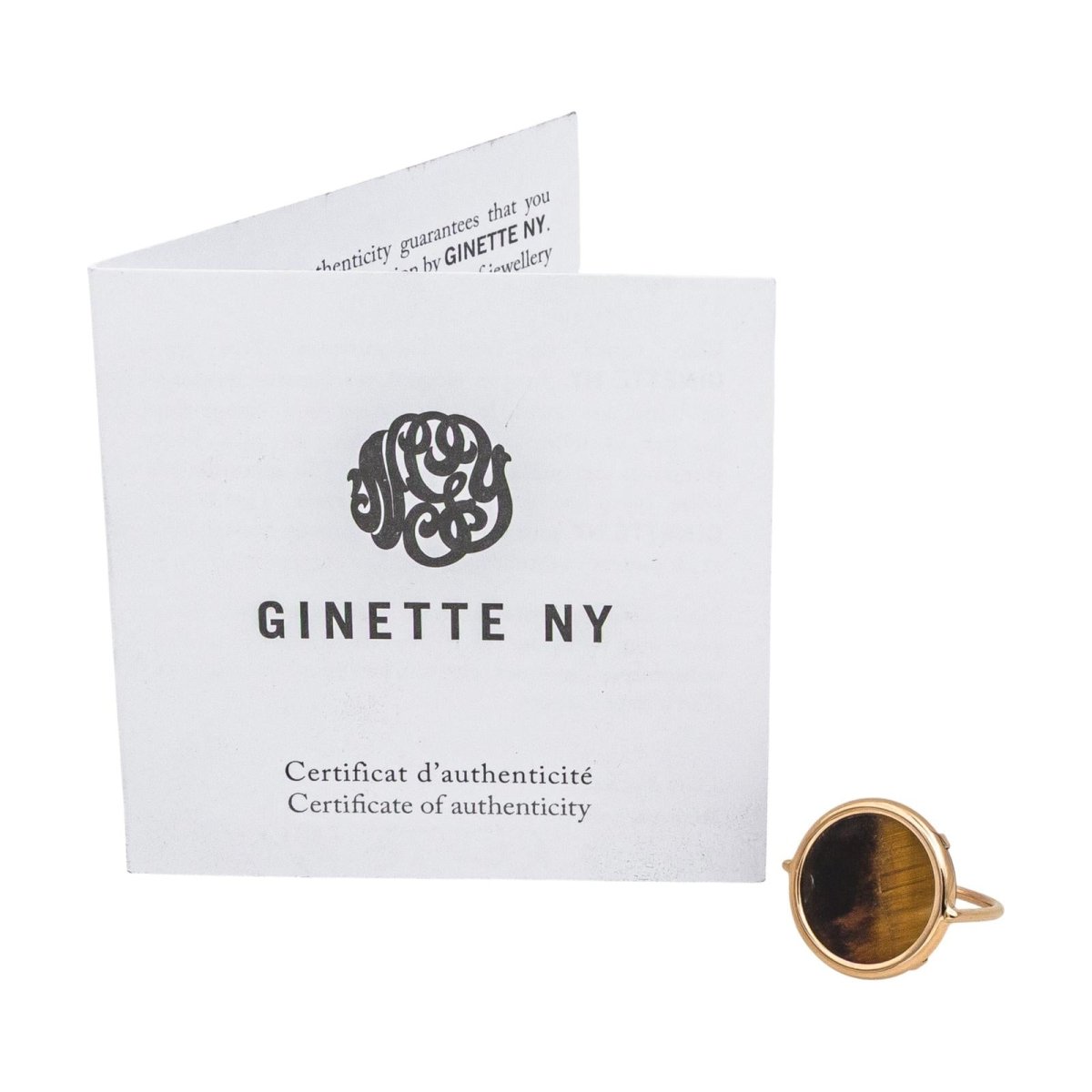 Bague Cocktail GINETTE NY "Ever Tiger Eye Disc" en or rose et oeil du tigre - Castafiore