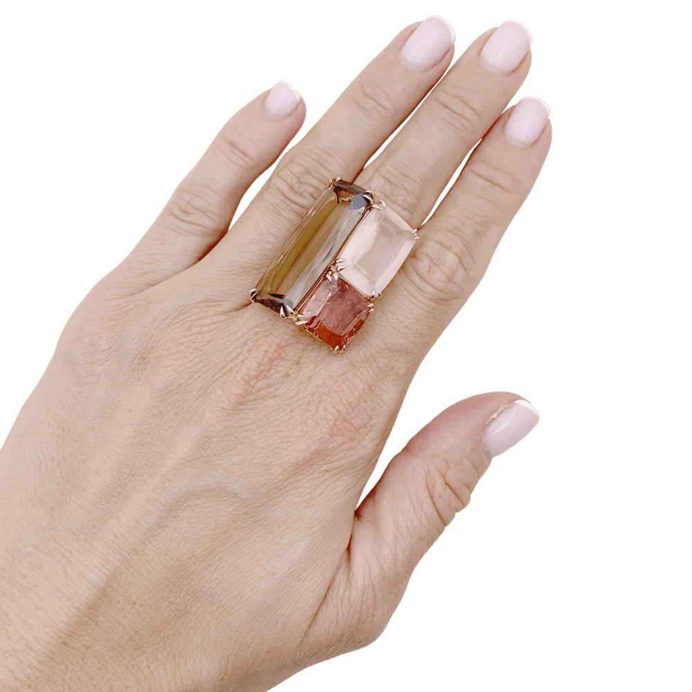 Bague Cocktail H.STERN en or blanc, quartz, tourmaline et diamants - Castafiore