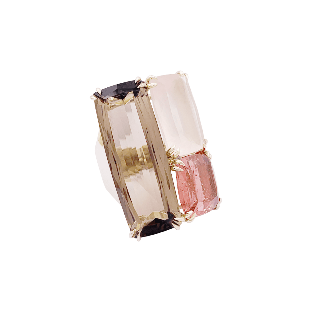 Bague Cocktail H.STERN en or blanc, quartz, tourmaline et diamants - Castafiore