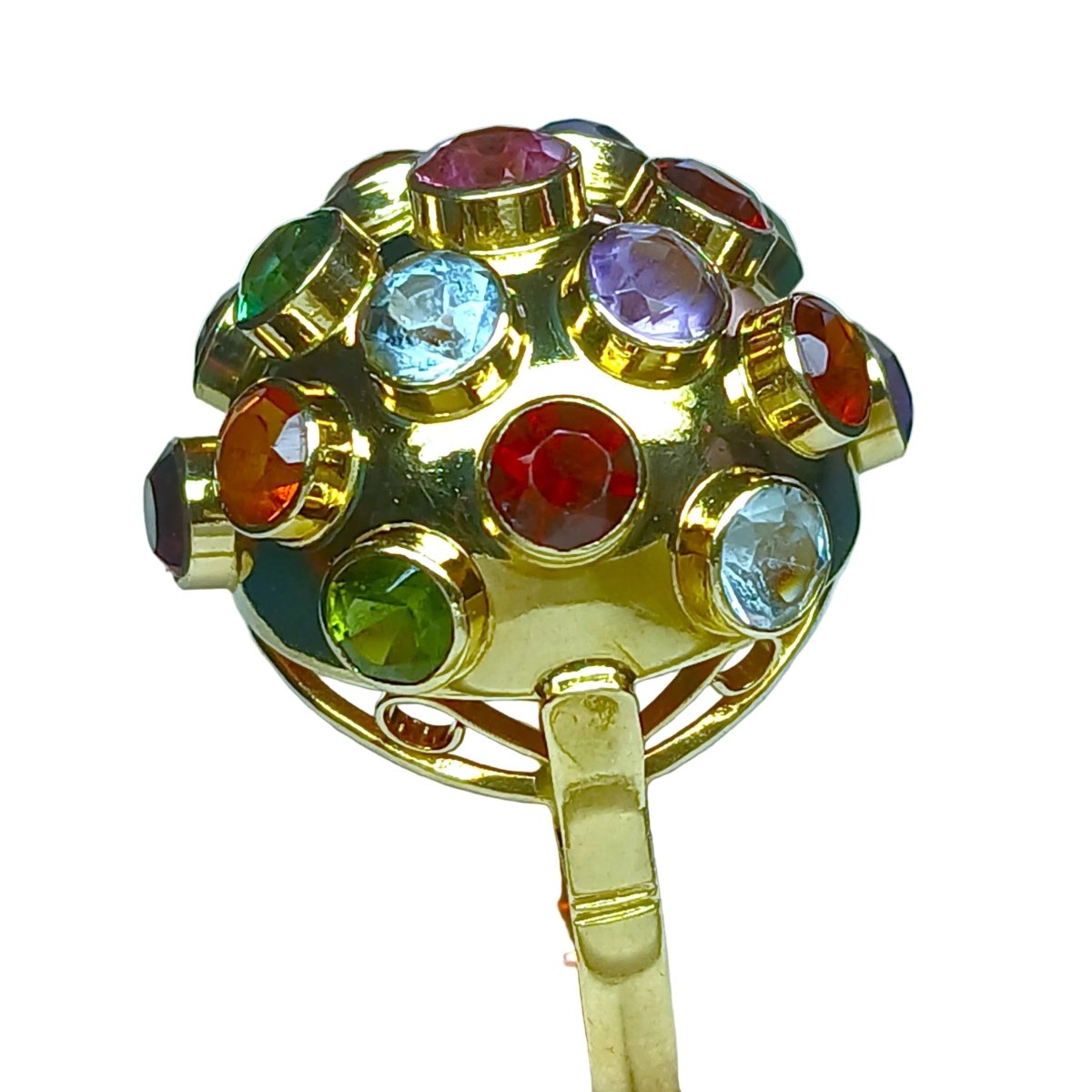 Bague Cocktail H.STERN "Spoutnik" en or jaune, tourmaline, aigue - marine, citrine et grenat. - Castafiore