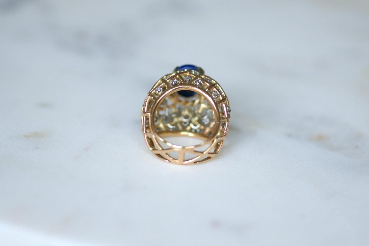 Bague Cocktail Lapis Lazuli et Diamants Or Jaune - Castafiore