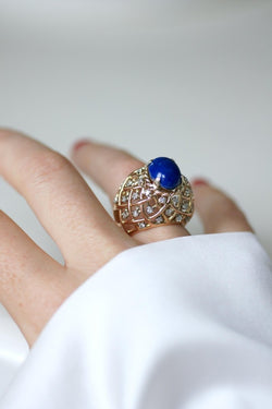 Bague Cocktail Lapis Lazuli et Diamants Or Jaune - Castafiore