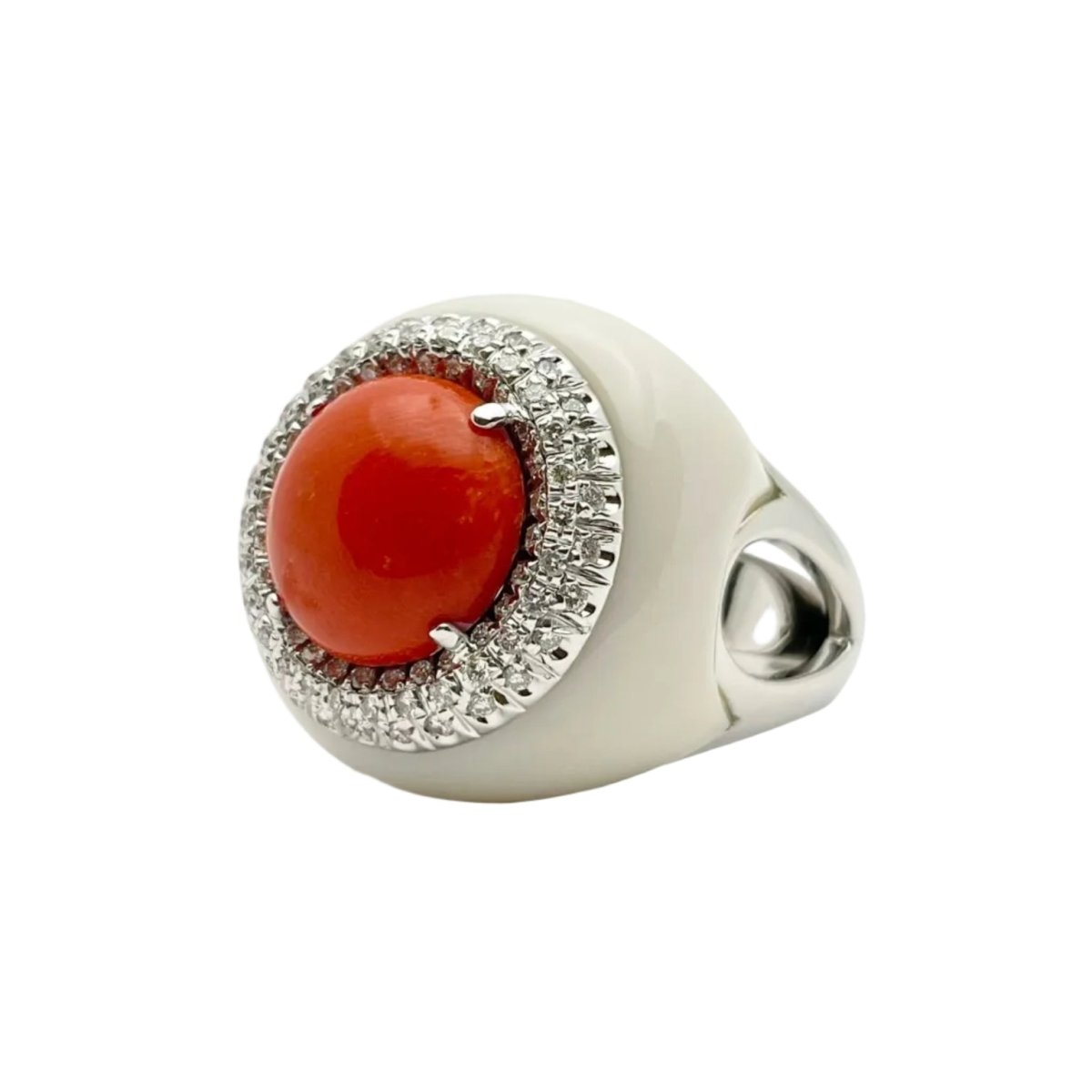 Bague Cocktail LUCIANO SOMENZI en or blanc, agate, corail et diamants - Castafiore