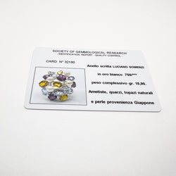 Bague Cocktail LUCIANO SOMENZI en or blanc, améthystes, quartz, topazes et perles - Castafiore