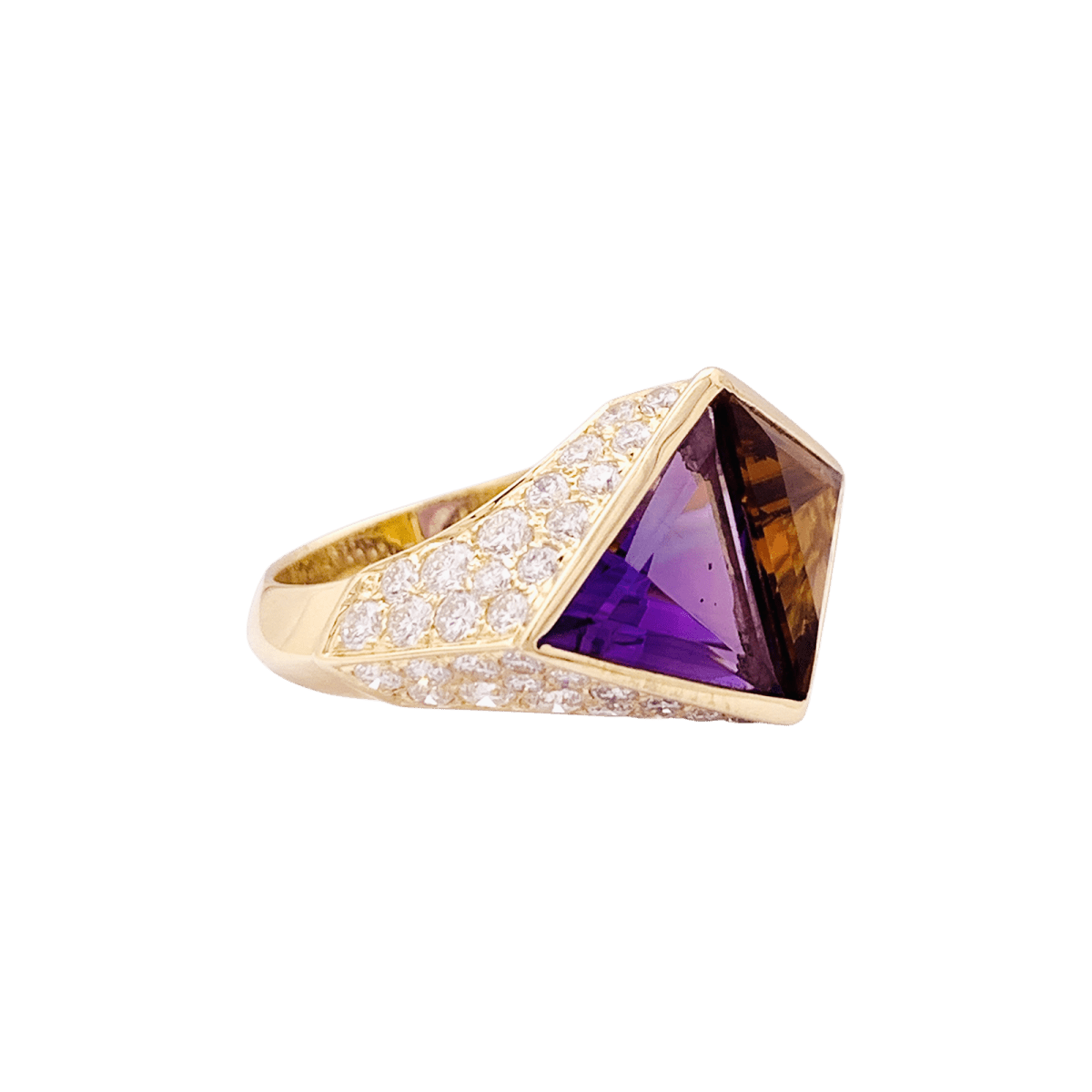 Bague Cocktail O.J PERRIN en or jaune, améthyste, citrine et diamants - Castafiore