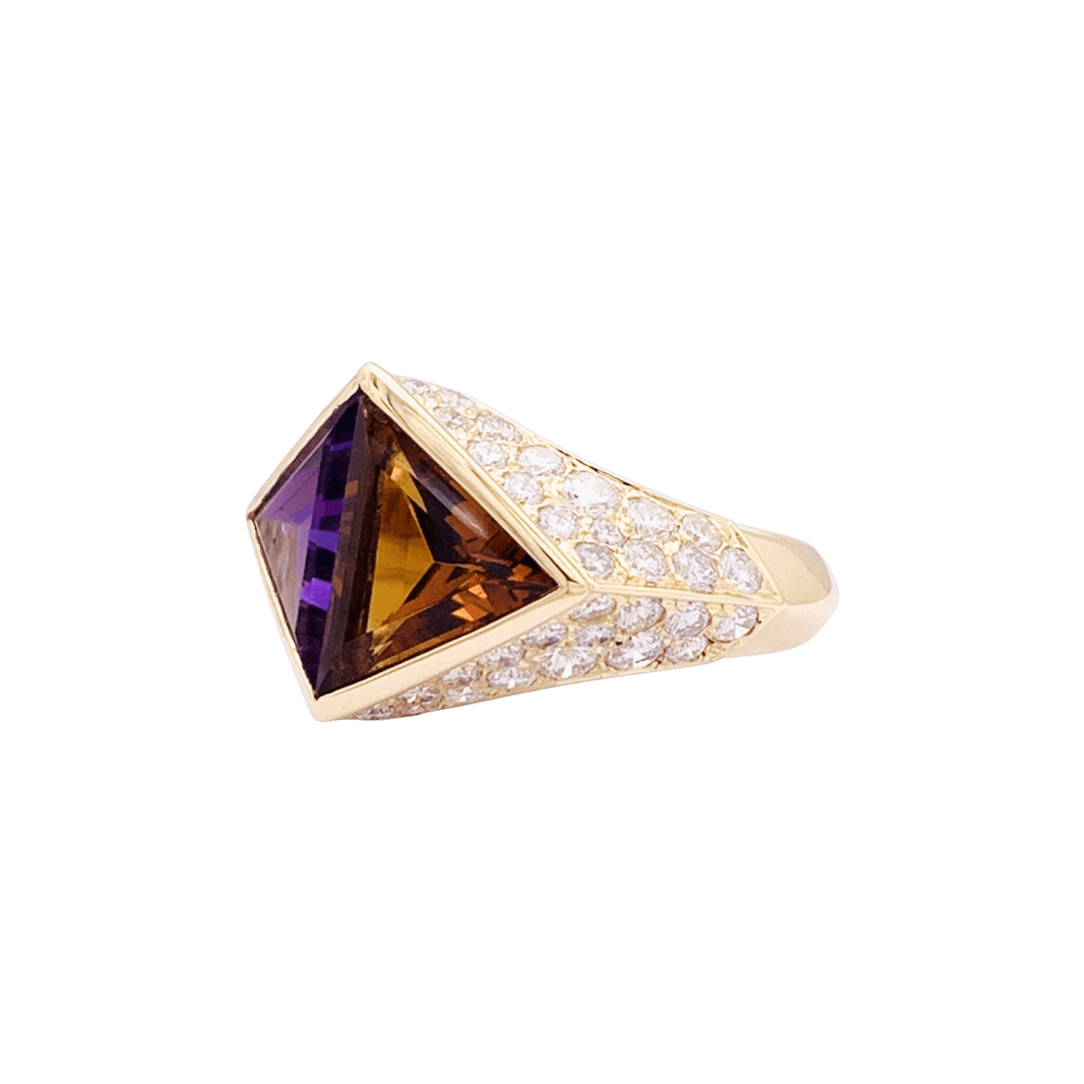 Bague Cocktail O.J PERRIN en or jaune, améthyste, citrine et diamants - Castafiore