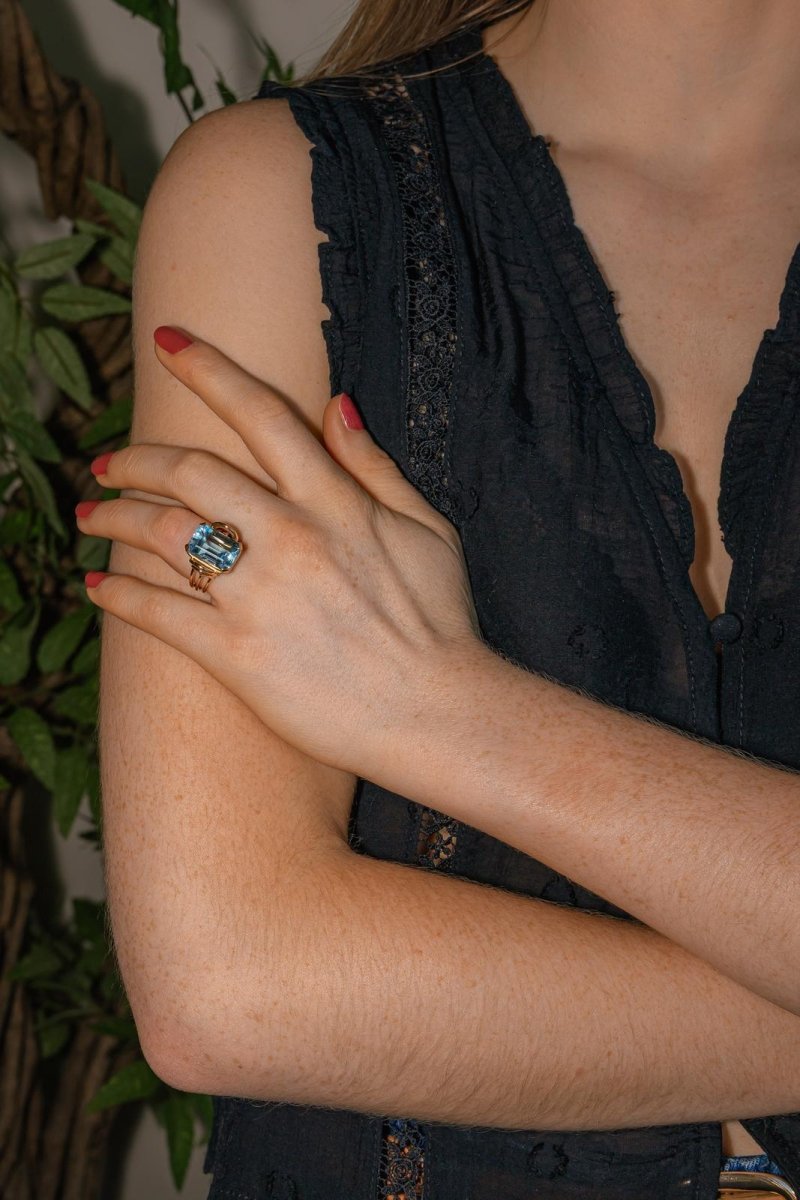 Bague Cocktail Or jaune Aigue - marine - Castafiore