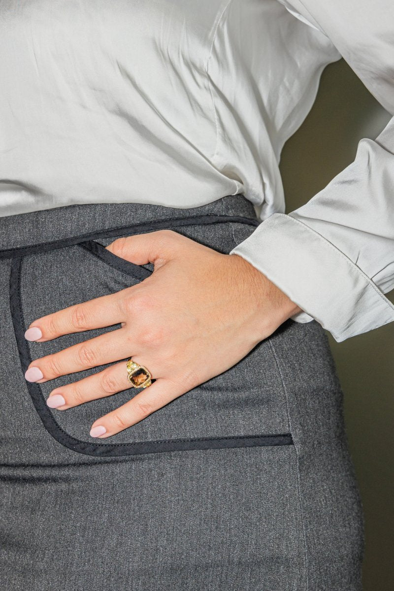 Bague Cocktail Or jaune Quartz fumé - Castafiore