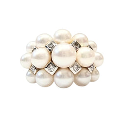 Bague Cocktail "Pearl Moon" en or jaune, perles et diamants - Castafiore