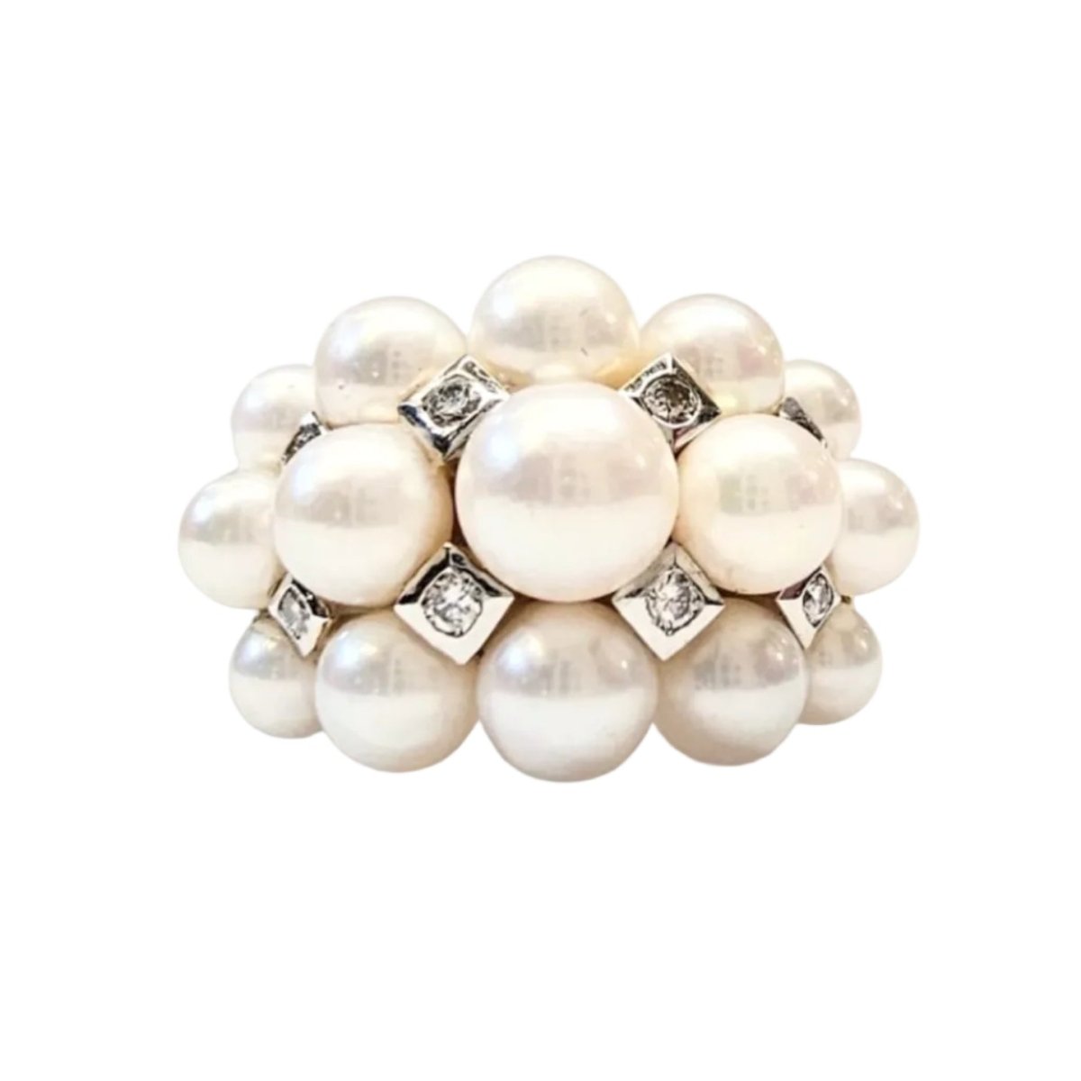 Bague Cocktail "Pearl Moon" en or jaune, perles et diamants - Castafiore
