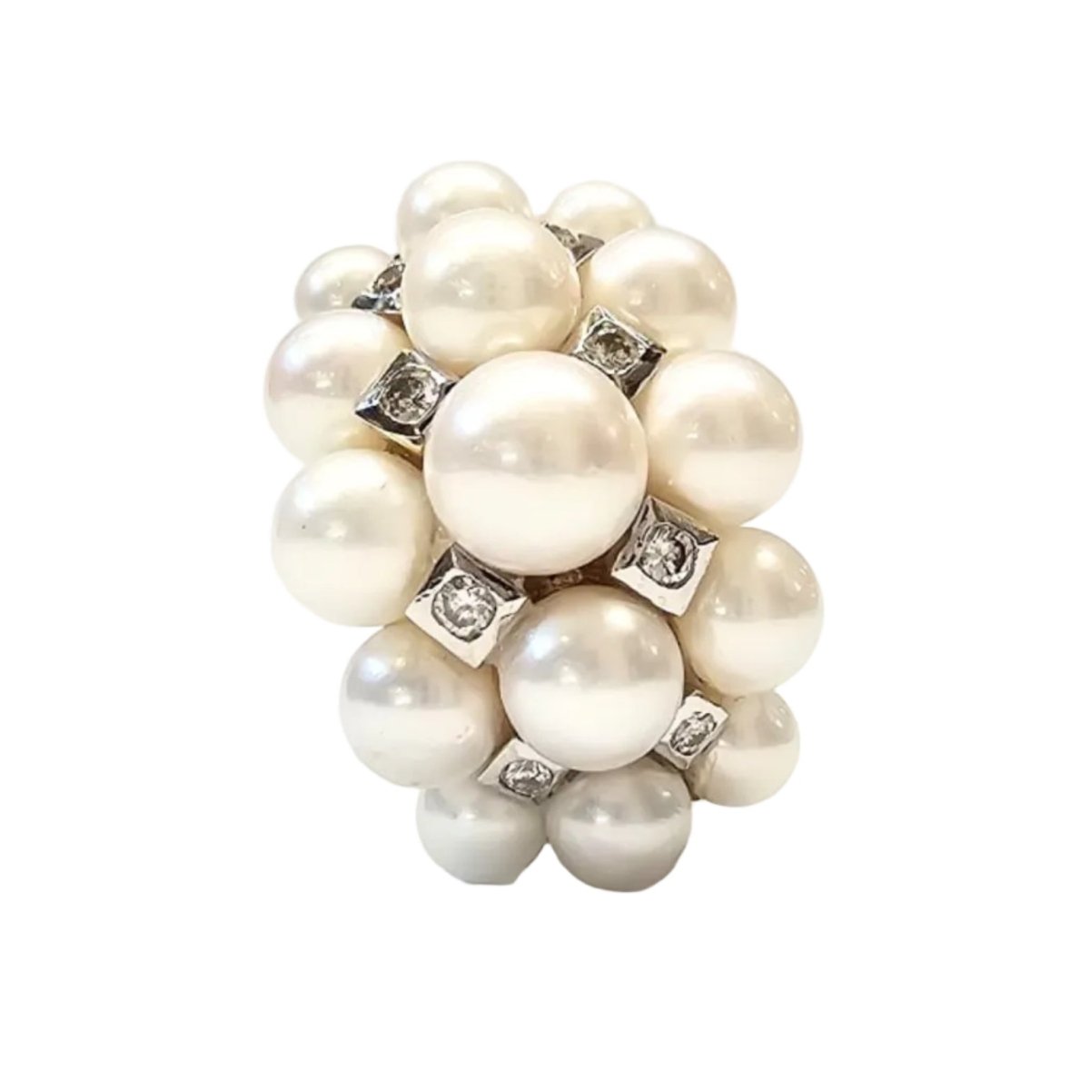Bague Cocktail "Pearl Moon" en or jaune, perles et diamants - Castafiore