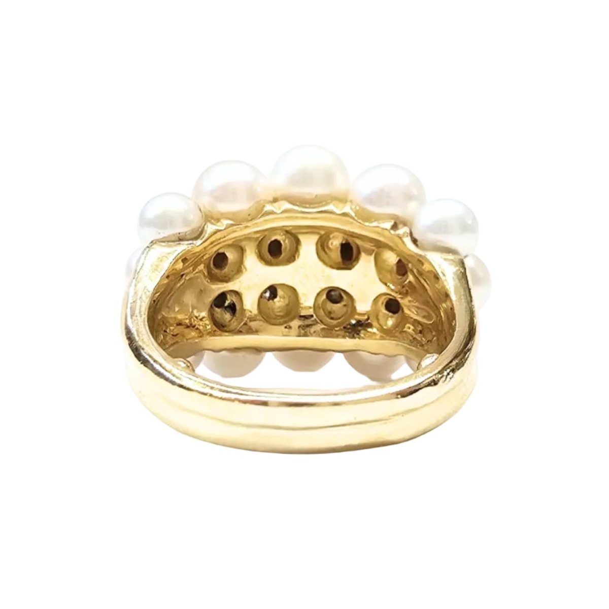 Bague Cocktail "Pearl Moon" en or jaune, perles et diamants - Castafiore