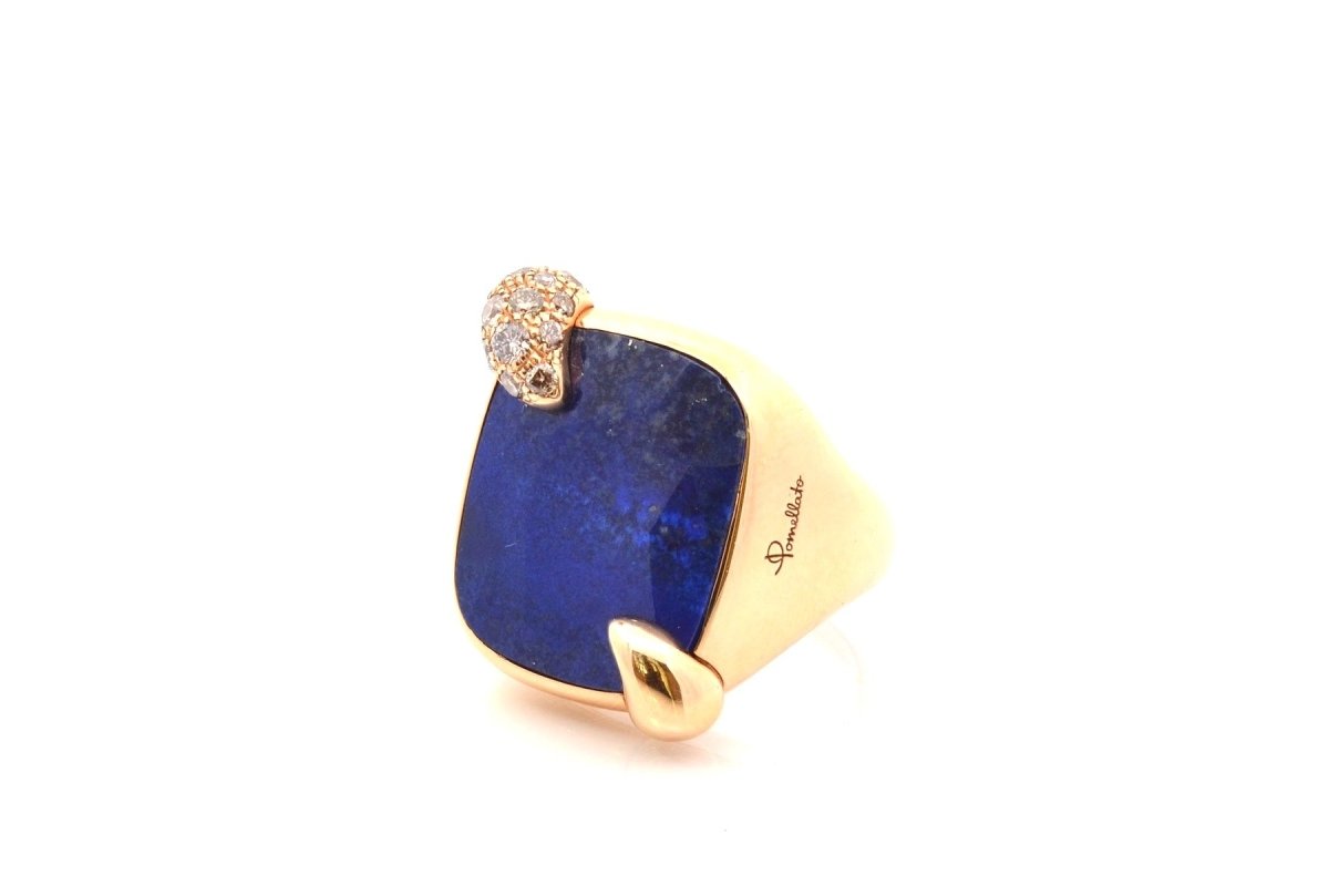 Bague Cocktail POMELATTO "Ritratto" en or jaune, lapis-lazuli et diamants - Castafiore