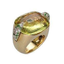 Bague Cocktail POMELLATO "Pin Up" en or jaune, quartz, tsavorites et diamants - Castafiore