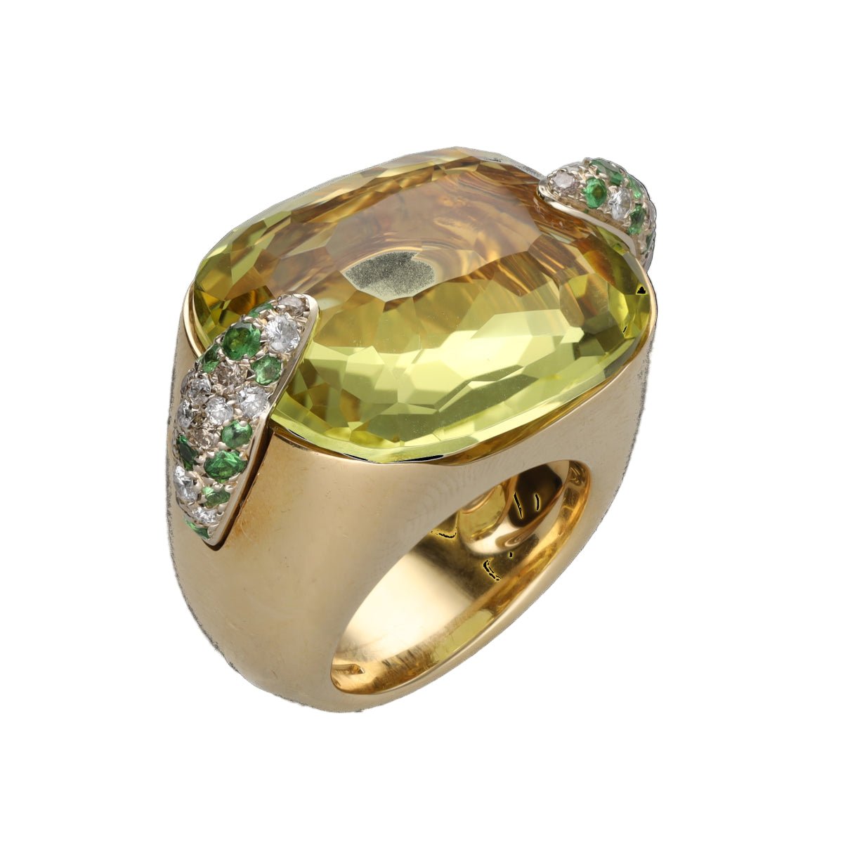 Bague Cocktail POMELLATO "Pin Up" en or jaune, quartz, tsavorites et diamants - Castafiore