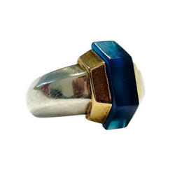 Bague Cocktail PUIFORCAT en or jaune, argent et verre bleu - Castafiore