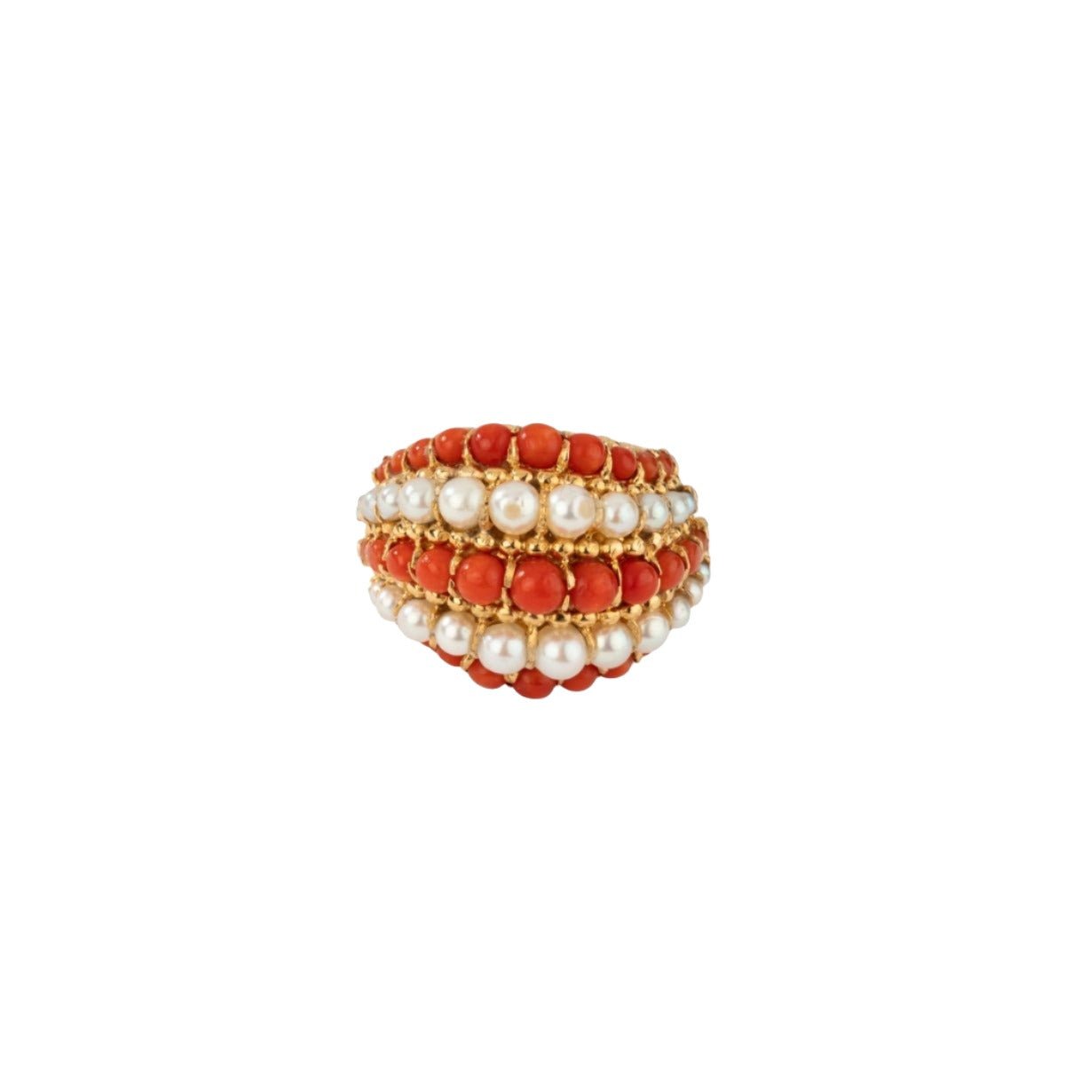 Bague Cocktail VAN CLEEF & ARPELS en or jaune, corail et perles - Castafiore