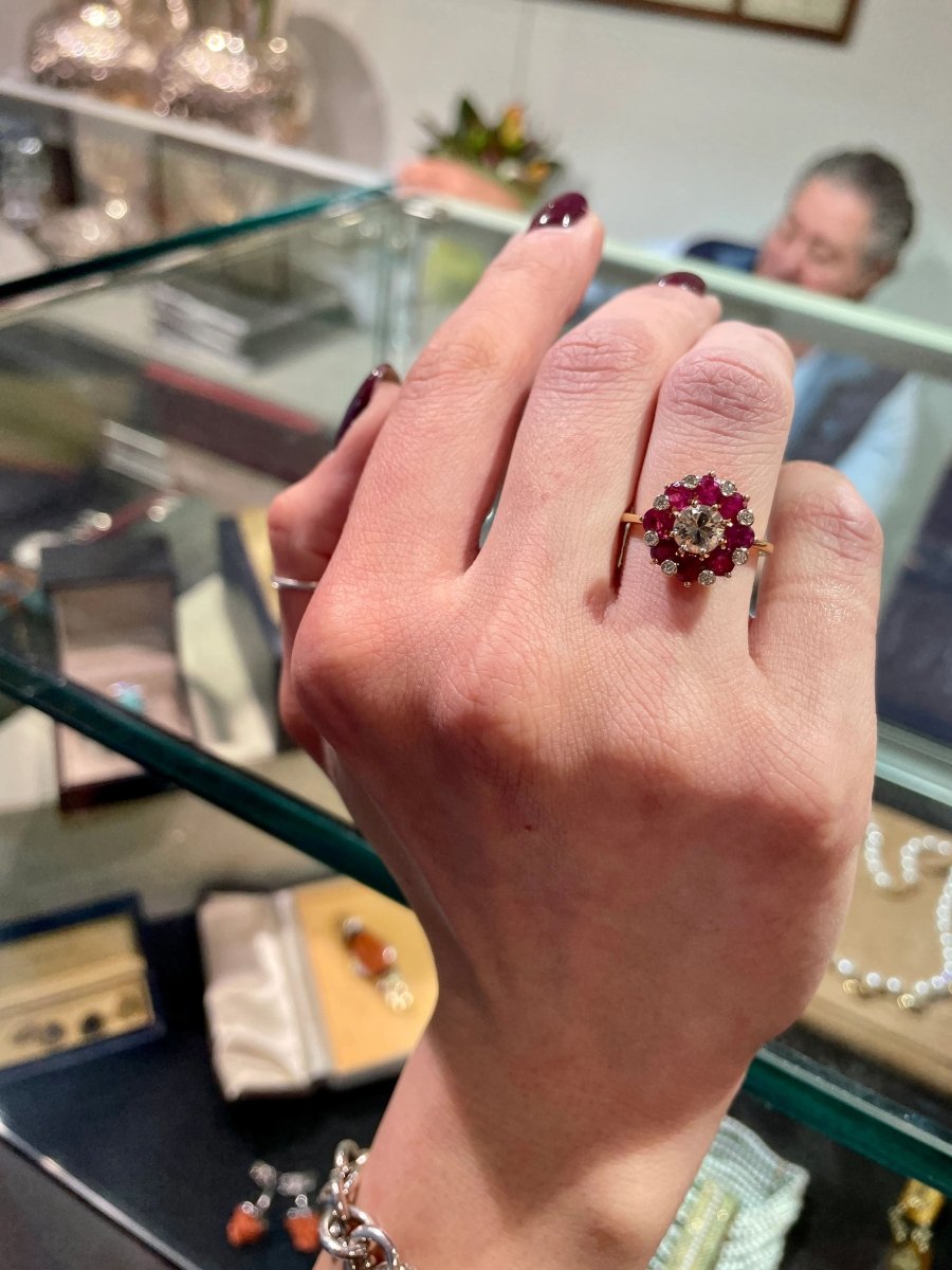 Bague cocktail vintage diamant rubis - Castafiore