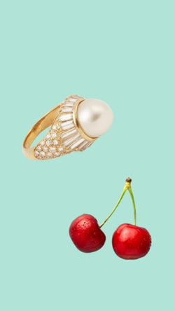 Bague Cocktail Vintage Perle 12 mm Diamants 2.30 Carats Or Jaune 18 Carats - Castafiore