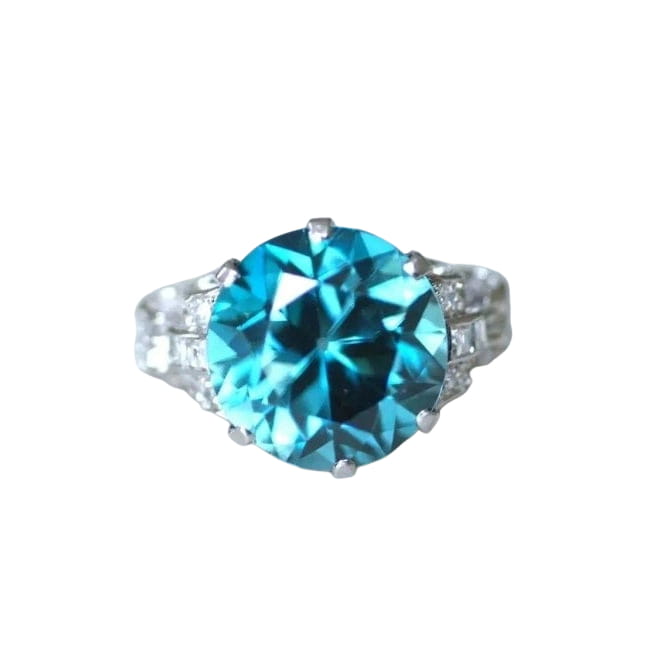 Bague Cocktail Zircon bleu et diamants sur platine - Castafiore