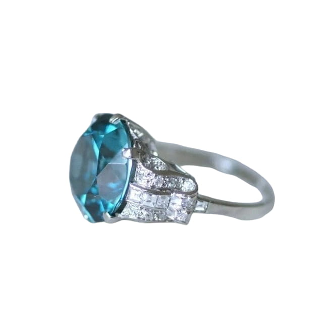 Bague Cocktail Zircon bleu et diamants sur platine - Castafiore
