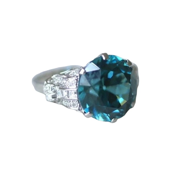 Bague Cocktail Zircon bleu et diamants sur platine - Castafiore