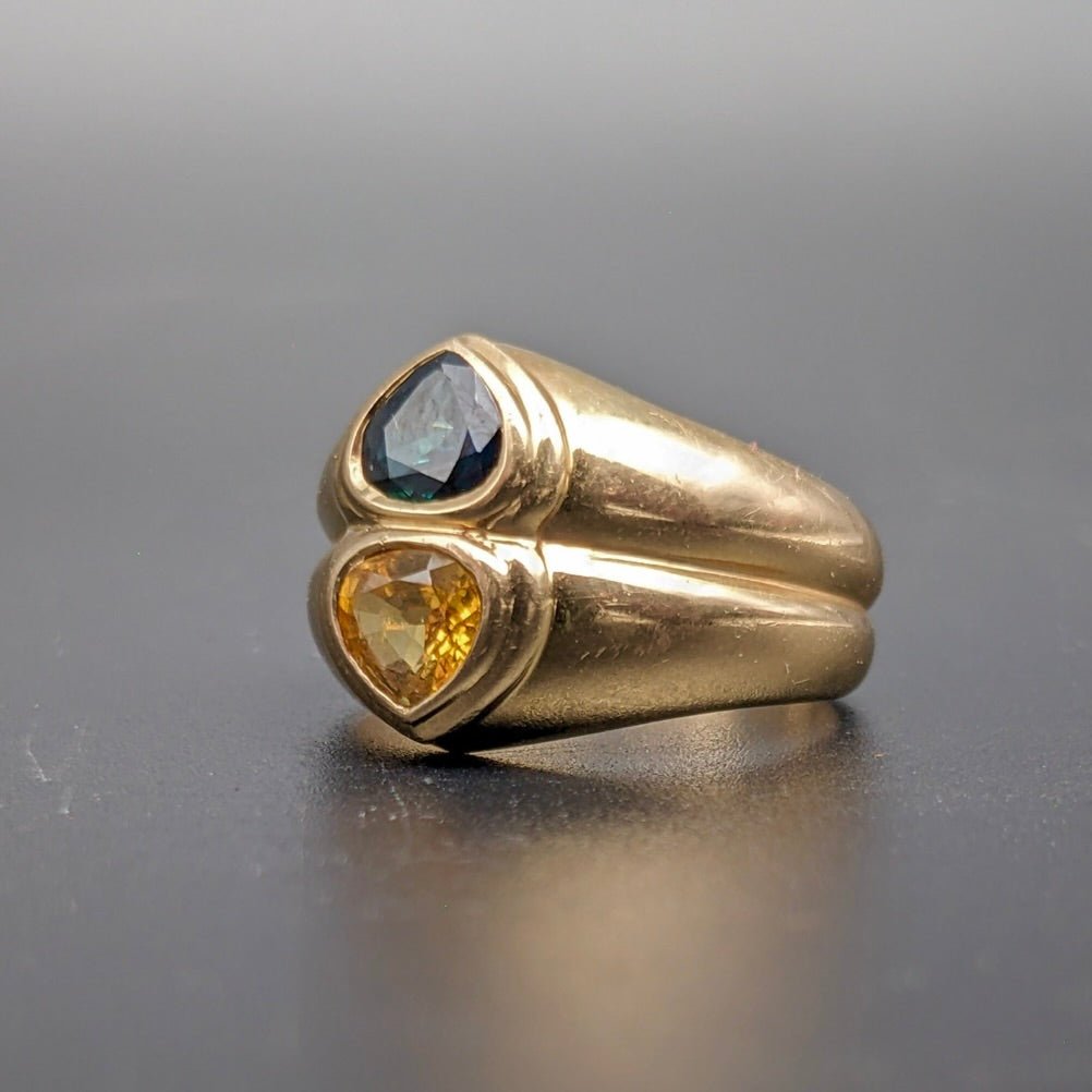 Bague Coeurs en or jaune, saphir jaune et saphir bleu - Castafiore