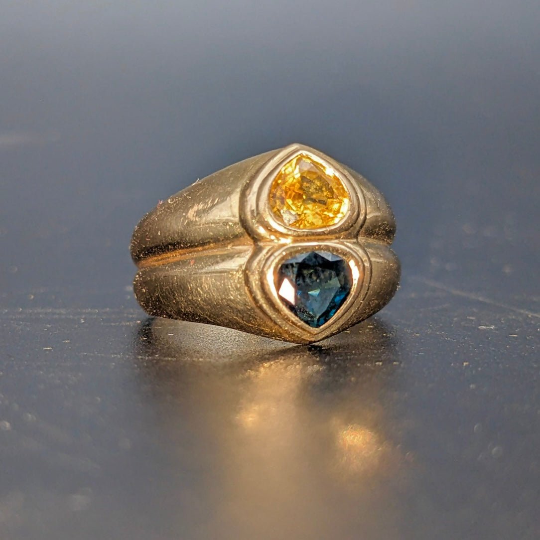 Bague Coeurs en or jaune, saphir jaune et saphir bleu - Castafiore