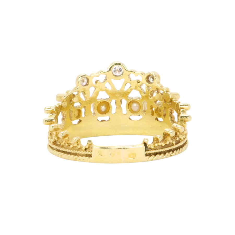 Bague couronne or jaune diamants perles - Castafiore