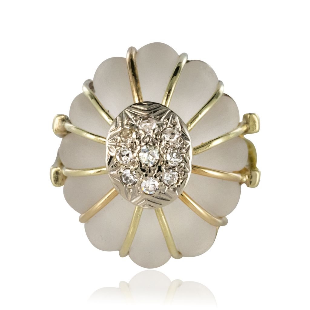 Bague cristal de roche or diamants - Castafiore
