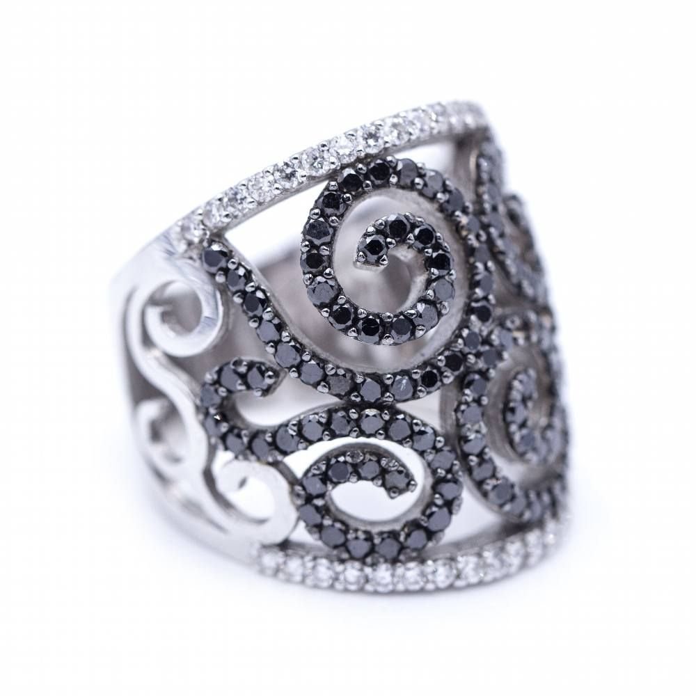 Bague CROWN en or blanc avec diamants blancs et noirs - Castafiore