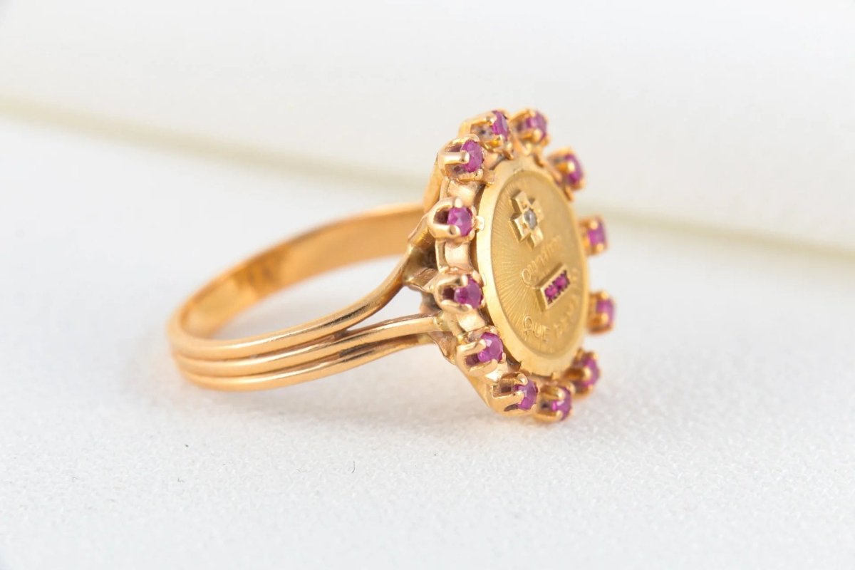 Bague d’Amour Augis en Or, Rubis et Saphirs Roses, Plus Hier Moins Demain, A. Augis - Castafiore