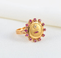Bague d’Amour Augis en Or, Rubis et Saphirs Roses, Plus Hier Moins Demain, A. Augis - Castafiore