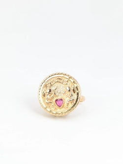 Bague d’amour vintage IL BAT POUR TOI en or et rubis - Castafiore