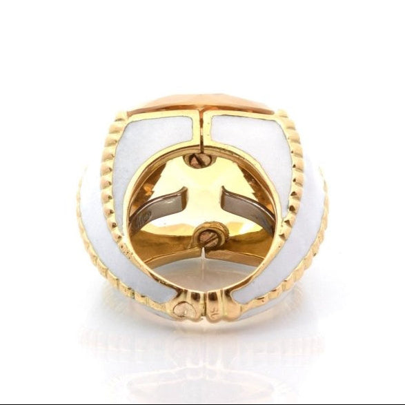 Bague DAVID WEBB Citrine en or jaune et émail - Castafiore