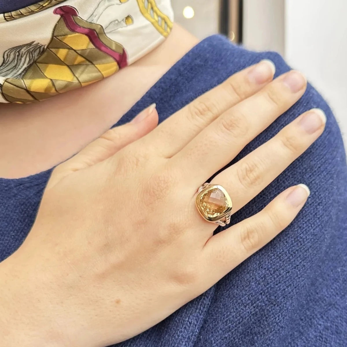 Bague DAVID YURMAN "Albion" en or jaune, argent et citrine - Castafiore
