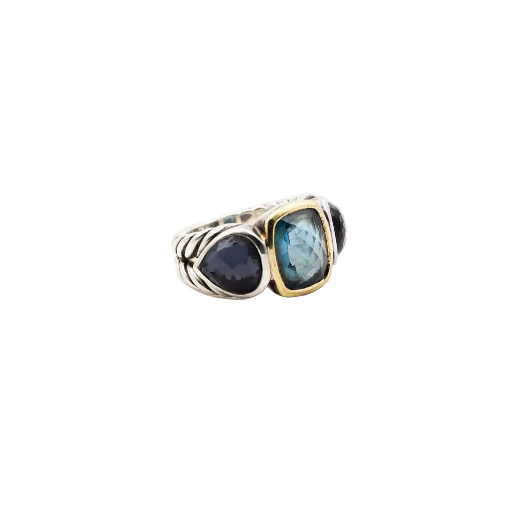 Bague DAVID YURMAN en argent, or jaune, topaze bleue et hématite - Castafiore