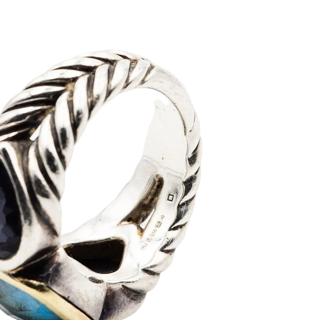 Bague DAVID YURMAN en argent, or jaune, topaze bleue et hématite - Castafiore