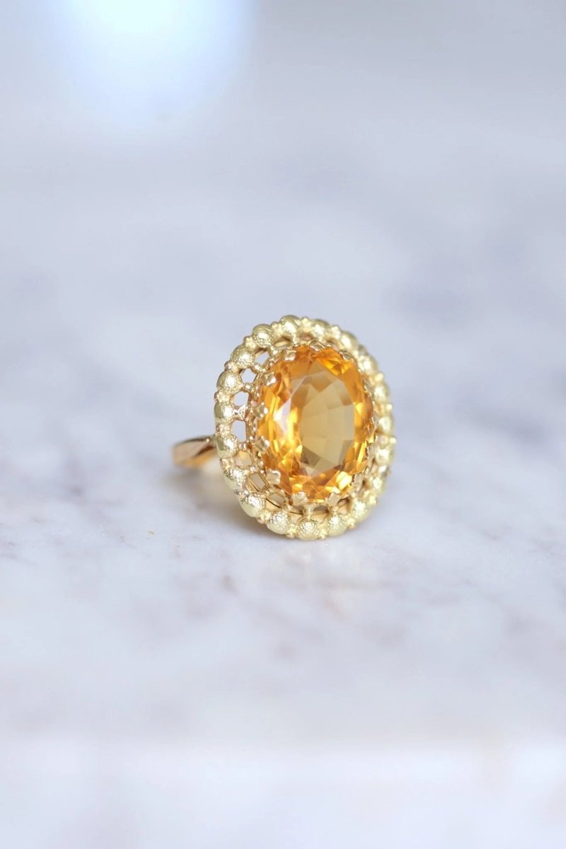Bague de cocktail ancienne citrine sur or jaune et vert 18Kt - Castafiore