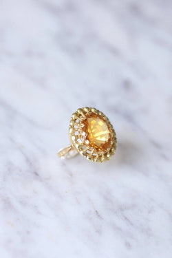 Bague de cocktail ancienne citrine sur or jaune et vert 18Kt - Castafiore