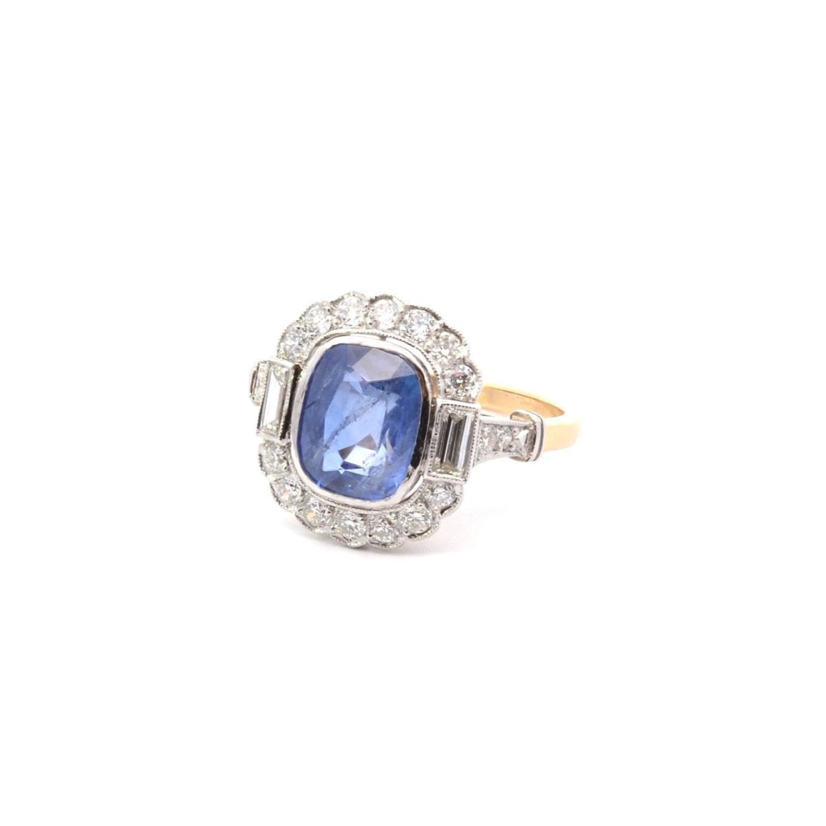 Bague de fiançailles en or jaune, saphir et diamants - Castafiore
