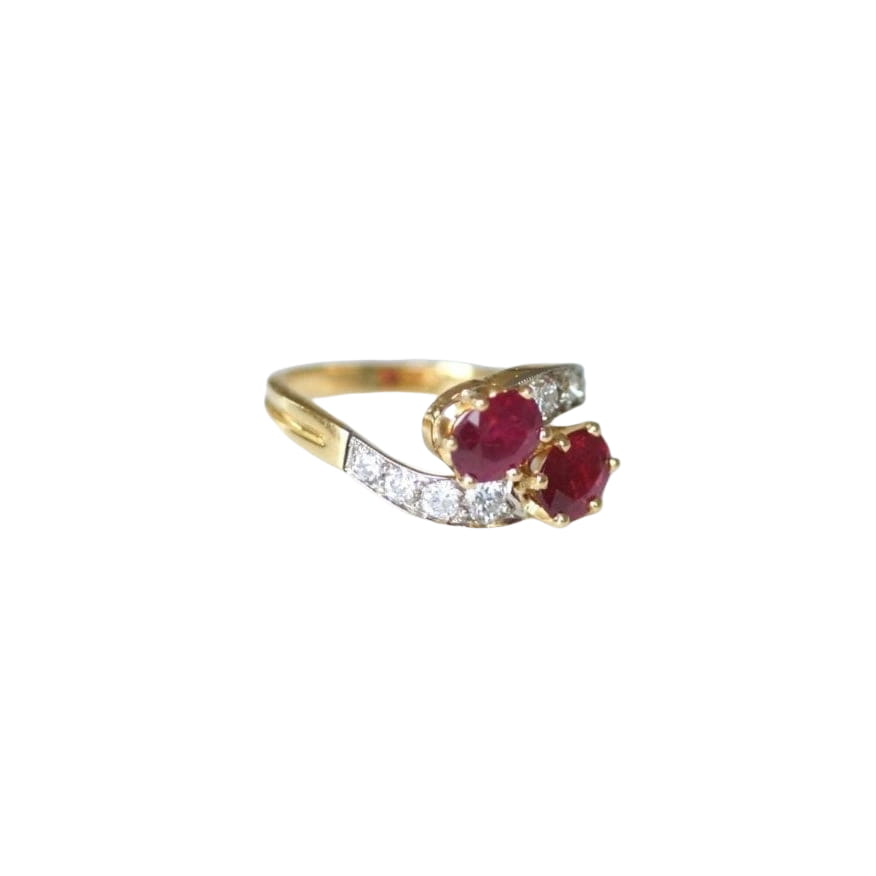 Bague de Fiançailles Toi et Moi Rubis et Diamants sur Or Jaune - Castafiore