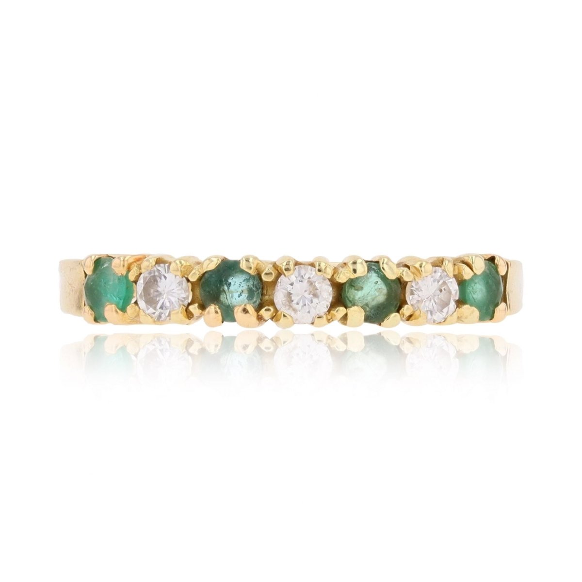 Bague demi alliance en or jaune et émeraudes diamants - Castafiore