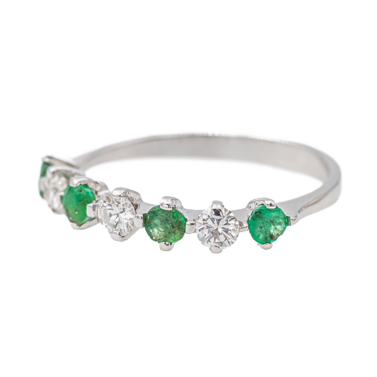 Bague Demi - alliance Or blanc Emeraude - Castafiore